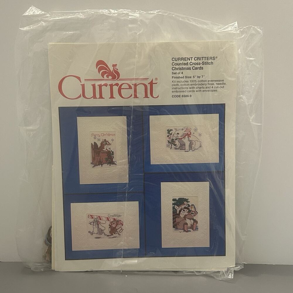 Current Critters Counted Cross Stitch Christmas Cards Kit Set of 4 Sz 5x7 VTG